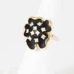 black and gold and diamond flower cocktail ring