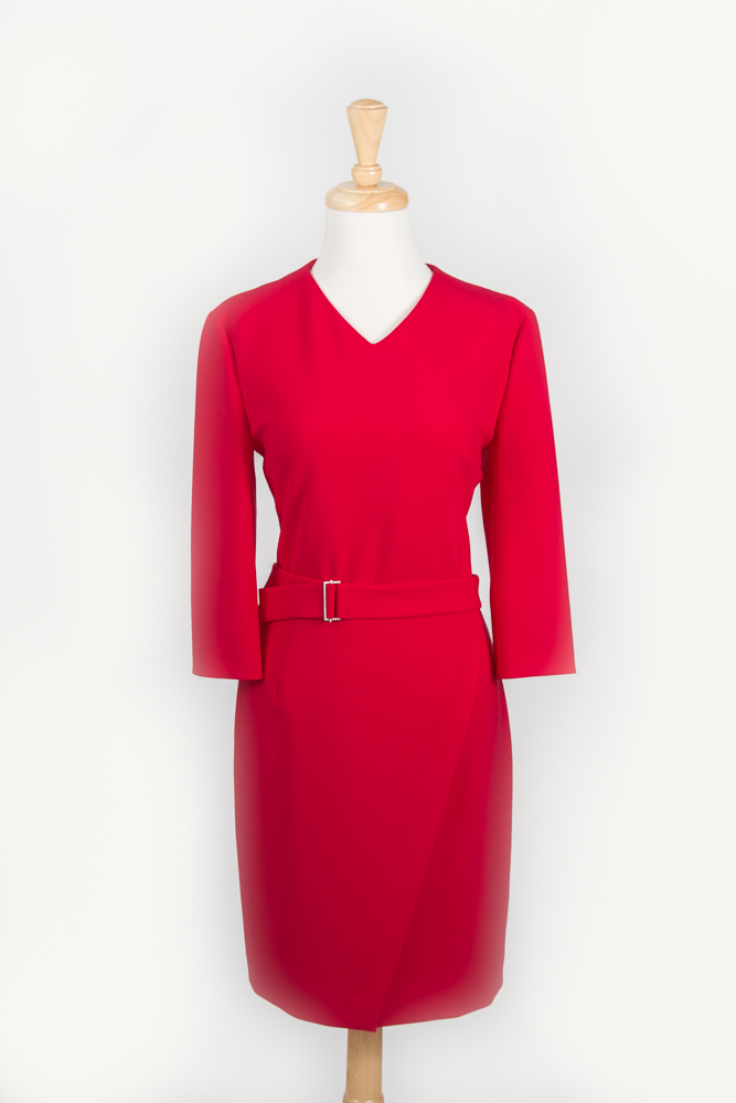 boss red v-neck dress, boss red 3/4 sleeve dress, boss belted dress