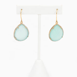 gold and teal stone dangle earrings