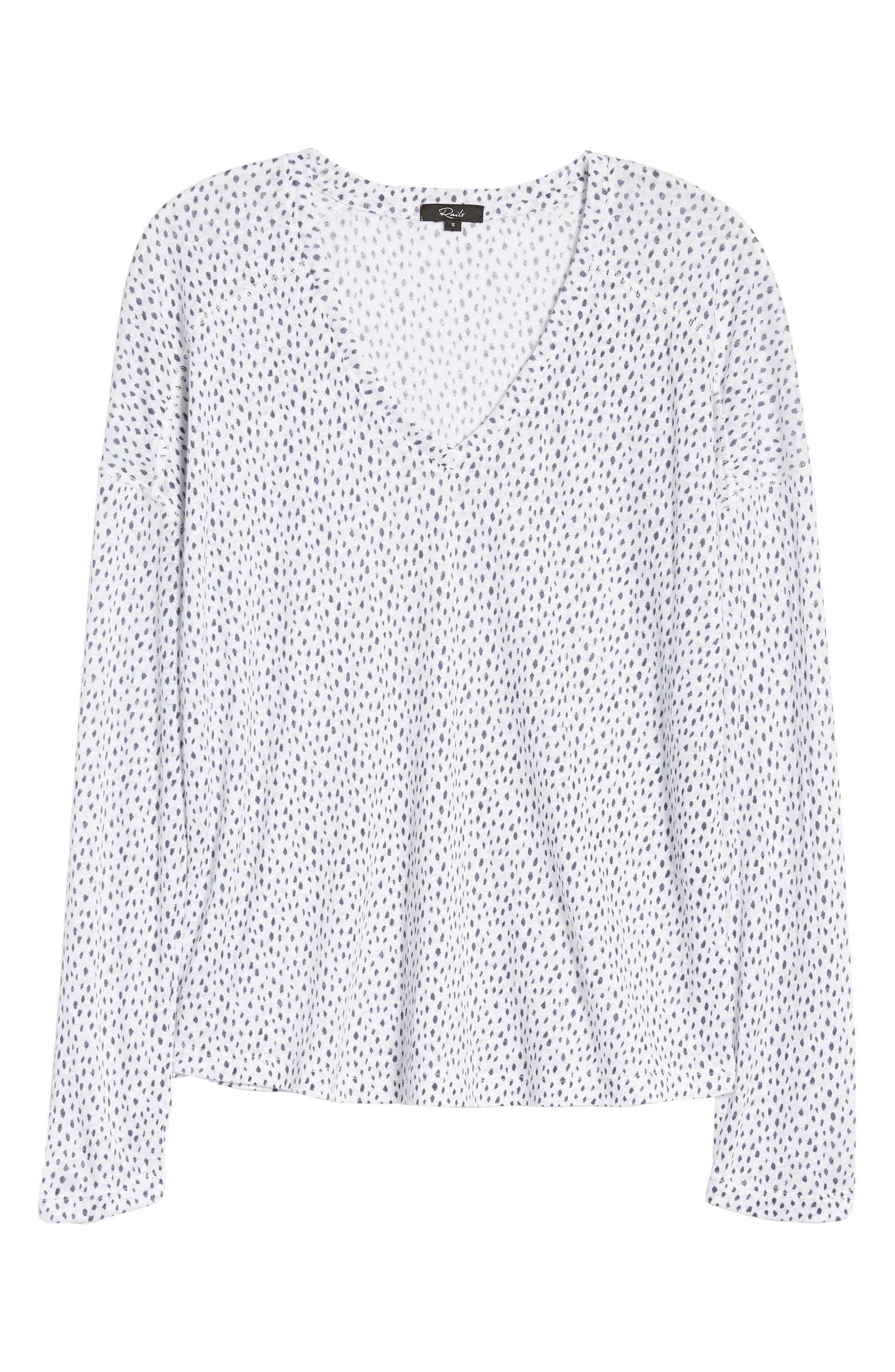 Rails Sami Drop Shoulder V-Neck Linen Blend Tee WHITE SPOTTED