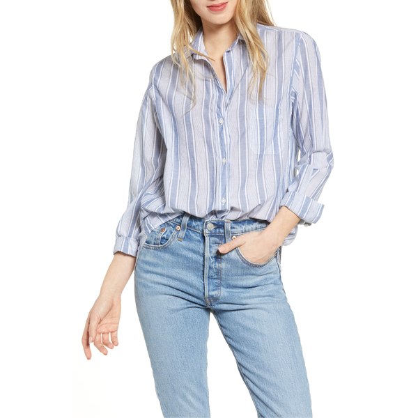 Grayson The Hero Tissue Cotton Button-Up Shirt SIMONE BLUE AND WHITE STRIPE, Size 2:4-6