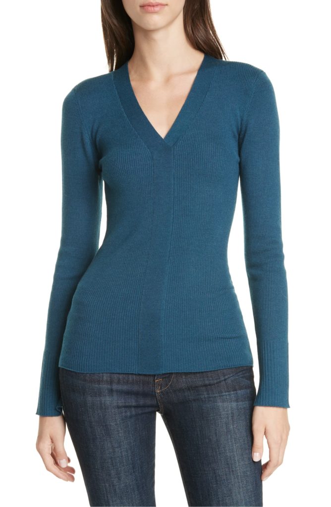 Lewit V-Neck Rib Sweater BLUE CERAMIC,