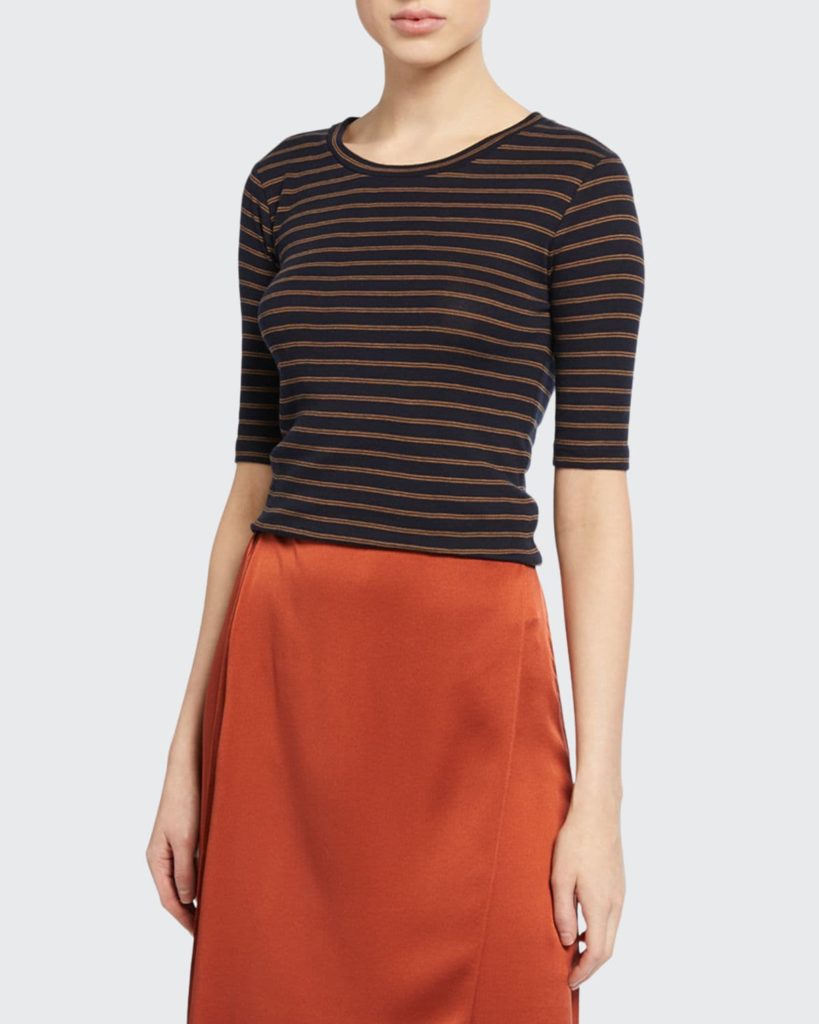 Vince Double Stripe Crewneck Tee COASTAL: HONEYSUCKLE, Size L