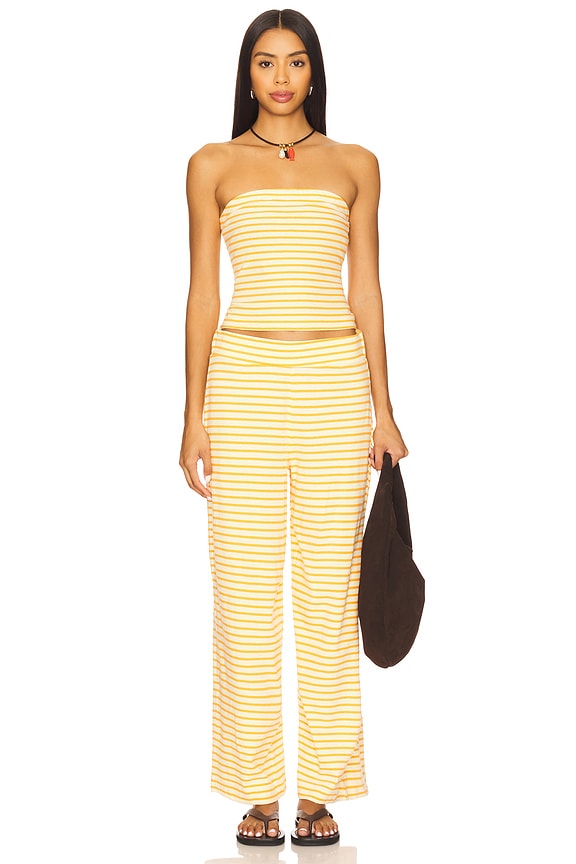 free people yellow stripe strapless pant set